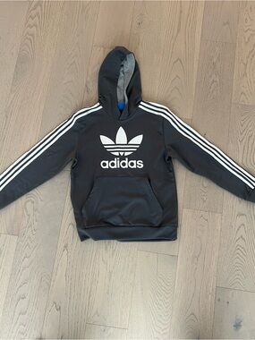 adidas Gray and Blue Trefoil Pullover Hoodie